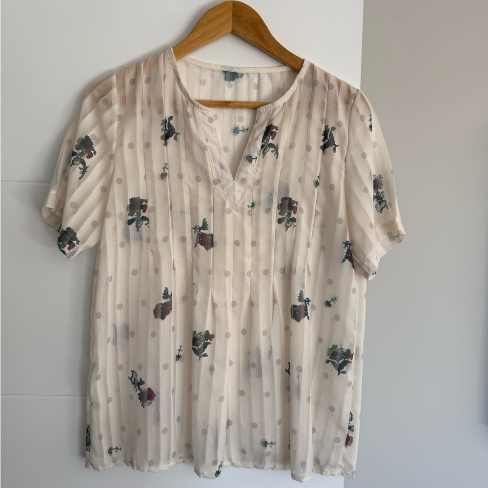 Floral Print Cream Blouse